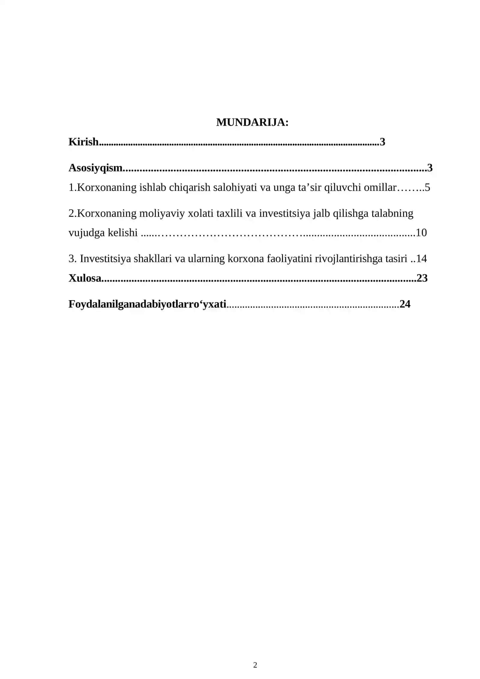 Investitsiya korxona ishlab chiqarish salohiyatini rivojlantirish va mustahkamlash vositasi 2