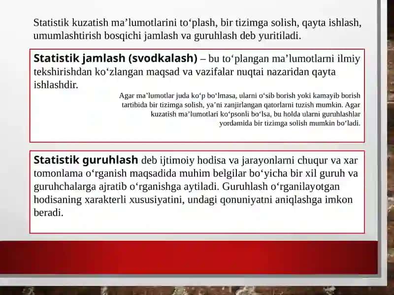 Statistik jamlash va guruhlash 2