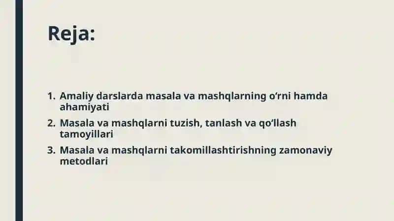 Amaliy darslarda masala, mashqlardan foydalanish va ularni takomillashtirish 2