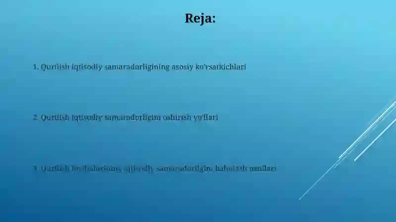 Qurilish iqtisodiy samaradorligining koʻrsatkichlari 2