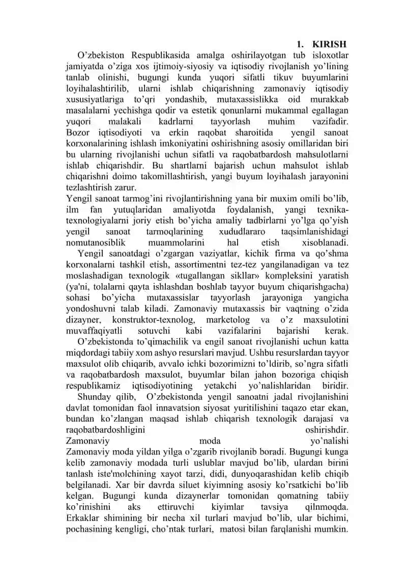 Ayollar ko'ylaklarini ishlab chiqarishning zamonaviy oqim texnologiyasini loyihalash va takomillashtirish 2