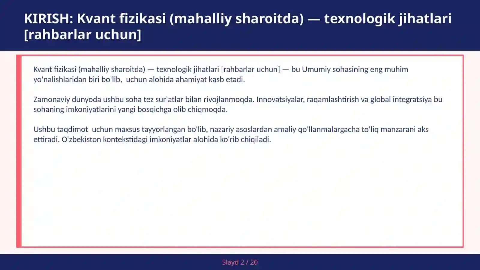 Kvant fizikasi (mahalliy sharoitda) — texnologik jihatlari [rahbarlar uchun] 2