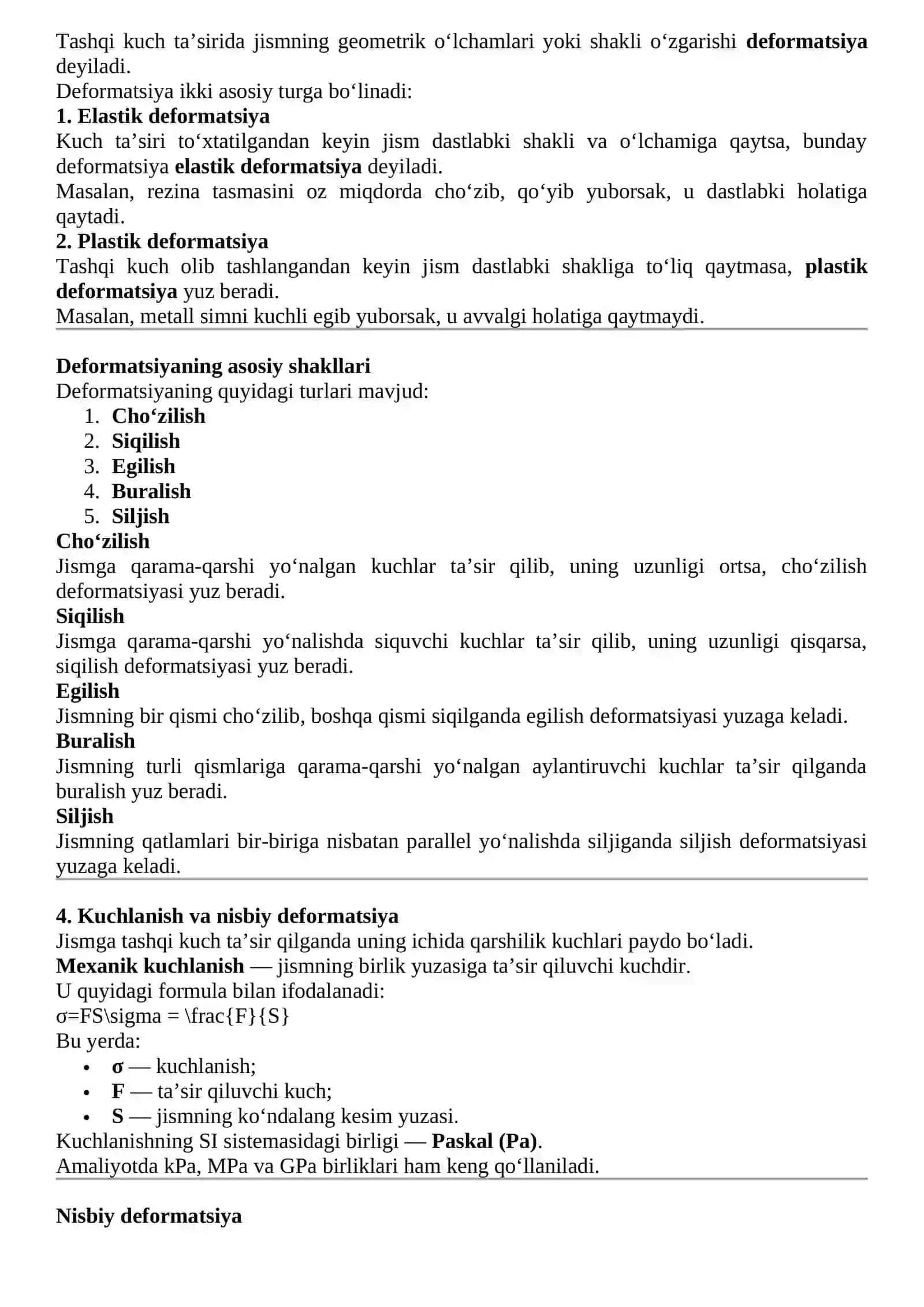MA’RUZA - Qattiq jismlarning mexanik xossalari 2