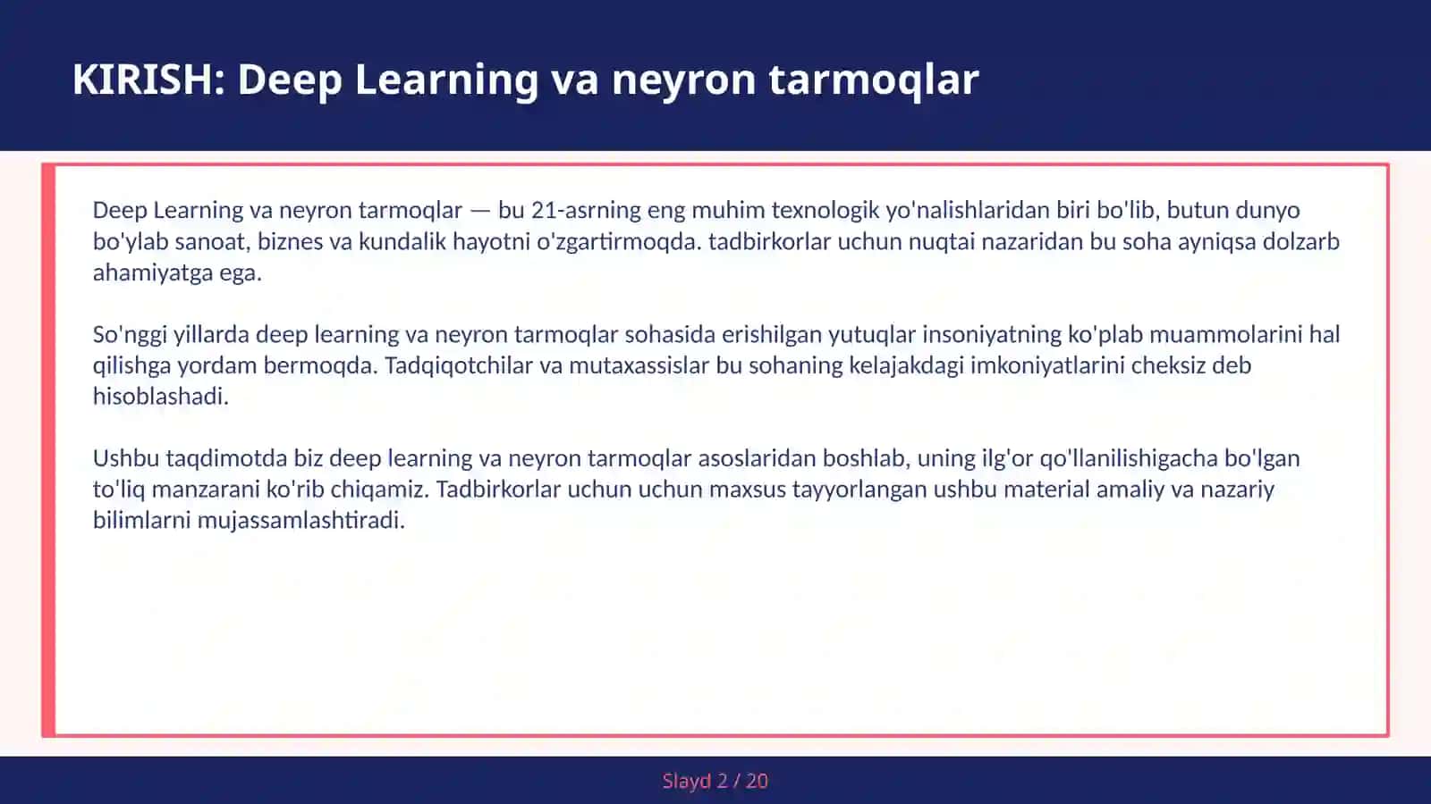 DEEP LEARNING VA NEYRON TARMOQLAR 2