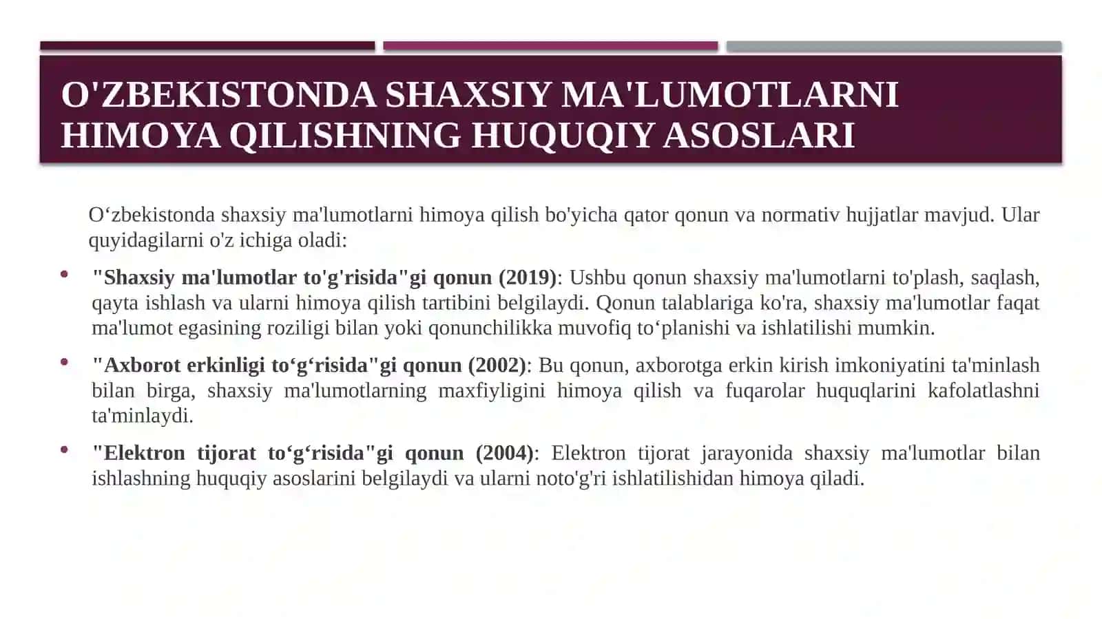 O'zbekistonda shaxsiy ma'lumotlarni himoya qilishning huquqiy asoslari 2