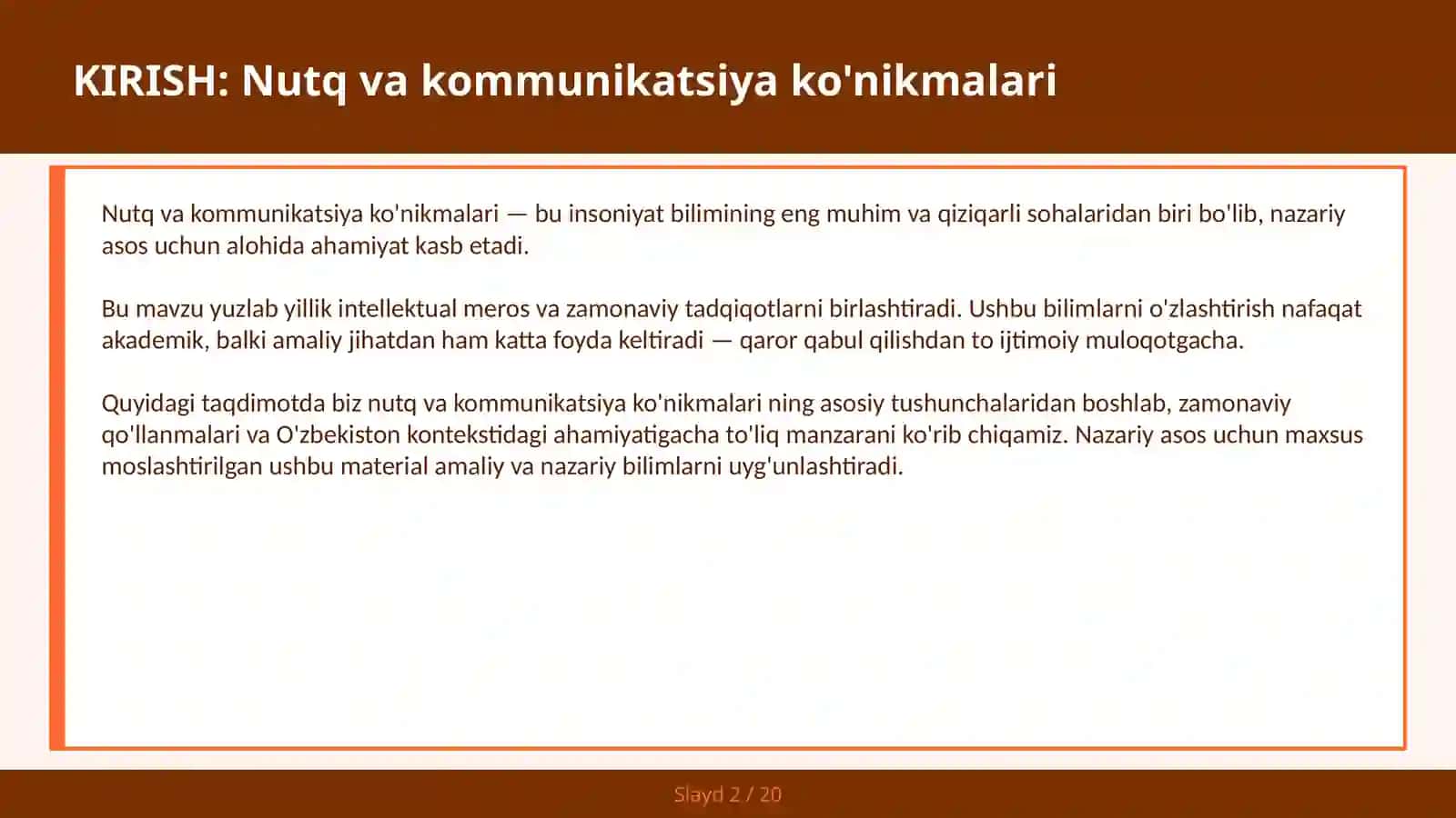 Nutq va kommunikatsiya ko'nikmalari 2