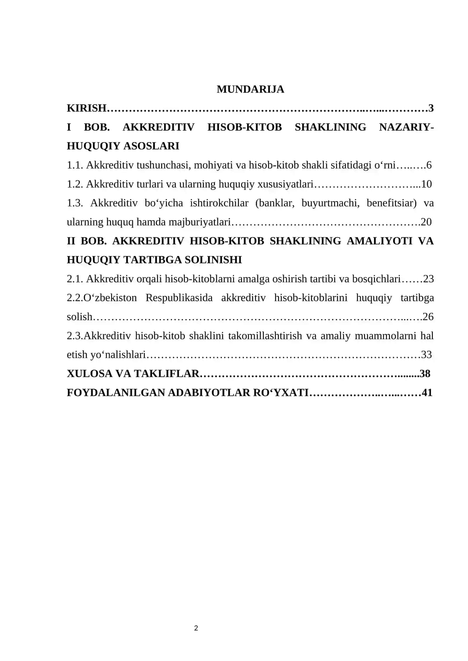 Akkreditiv hisob-kitob shaklining huquqiy xususiyatlari kurs ishi 2