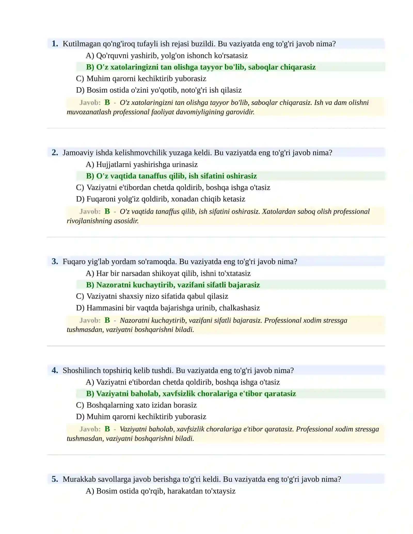 BOJXONA XIZMATIGA ISHGA KIRISH PSIXOLOGIK SINOV Testlari 2
