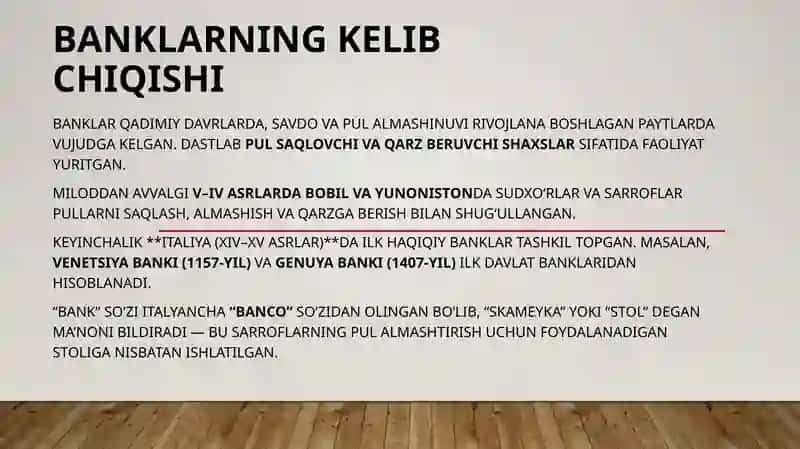 Banklarning kelib chiqishi va bank tizimi 2