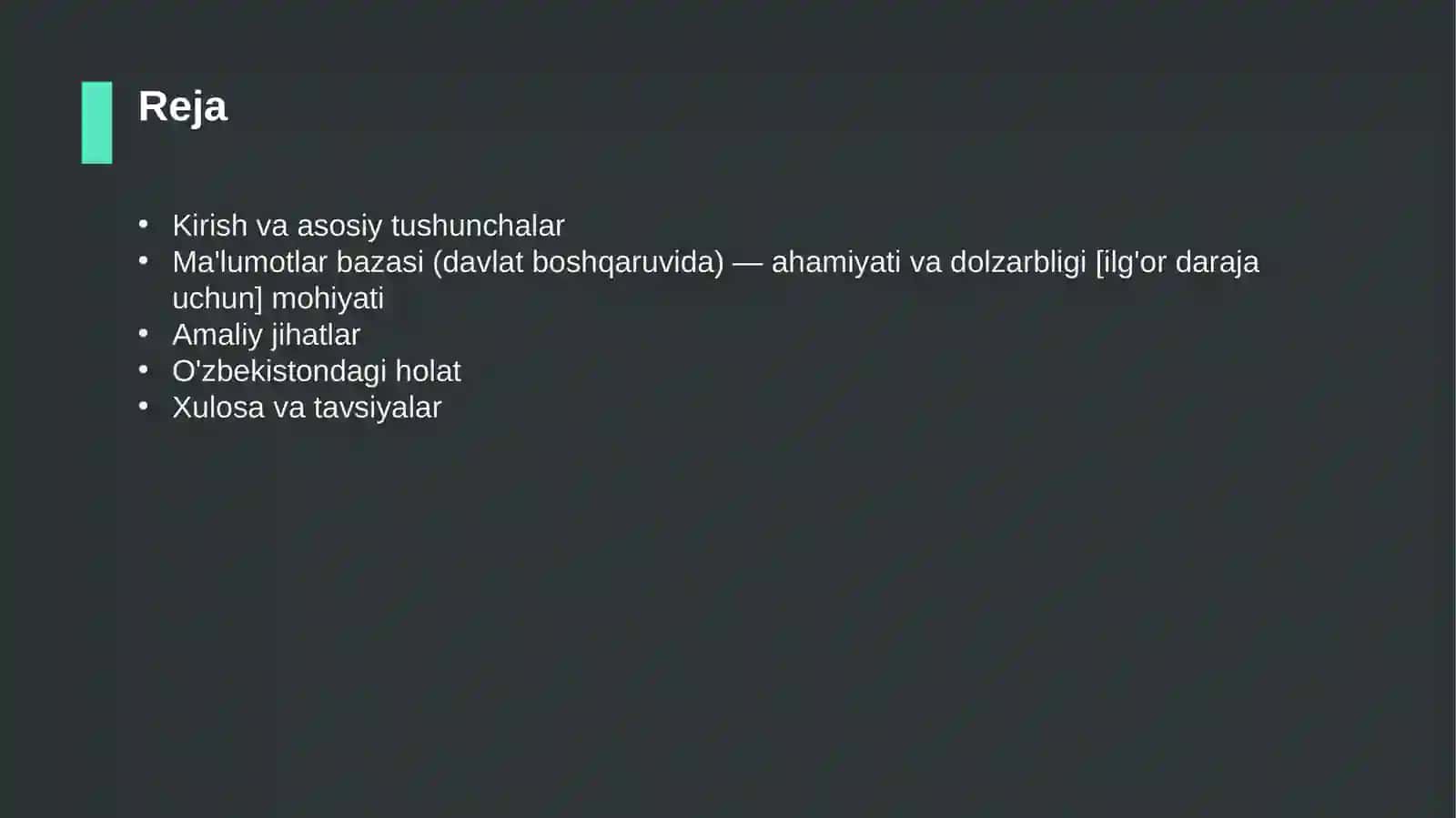Ma'lumotlar bazasi (davlat boshqaruvida) — ahamiyati va dolzarbligi [ilg'or daraja uchun] 2