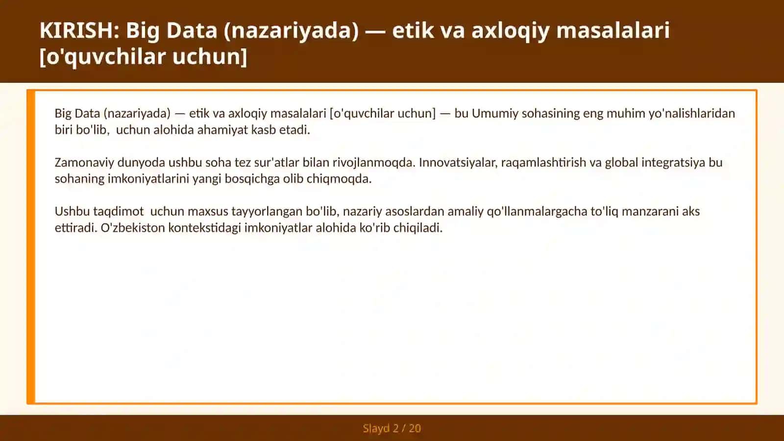 BIG DATA (NAZARIYADA) — ETIK VA AXLOQIY MASALALARI [O'QUVCHILAR UCHUN] 2