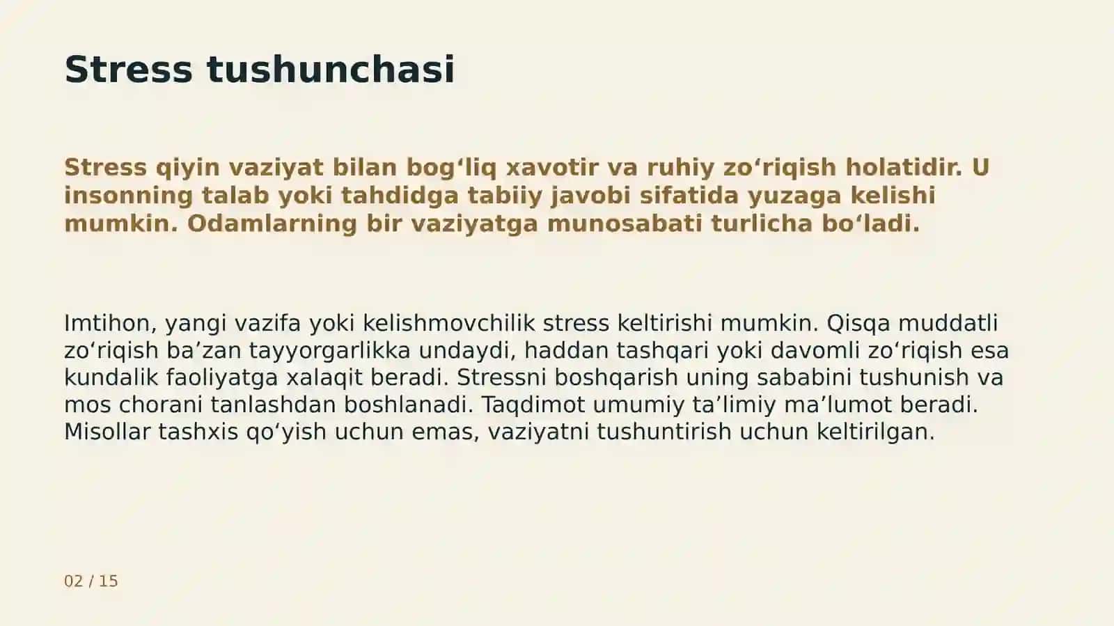 Stress va uni boshqarish 2