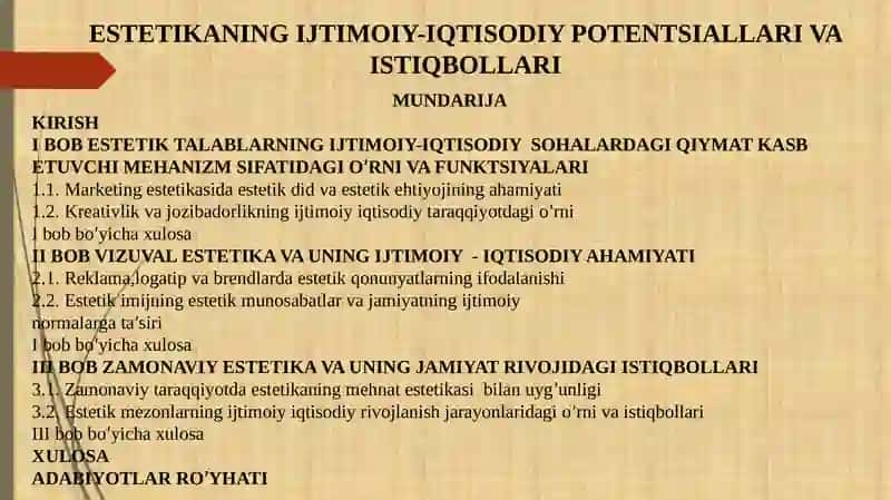 ESTETIKANING IJTIMOIY-IQTISODIY POTENTSIALLARI VA ISTIQBOLLARI 2