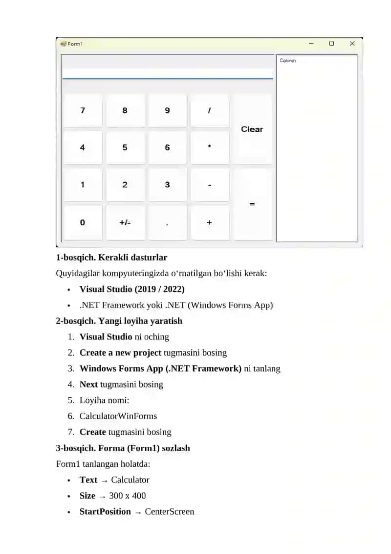 C# WinForms’da oddiy kalkulyator dasturini yaratish 2