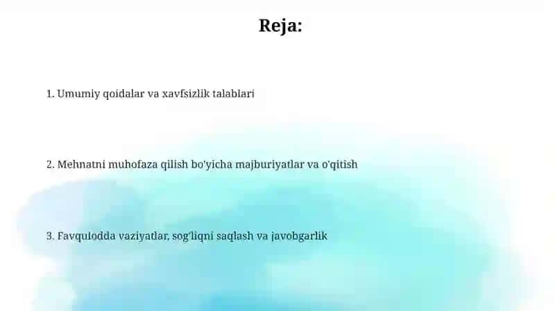 Taʼlim muassasalarining oʻquv ishlab chiqarish ustaxonalari uchun mehnatni muhofaza qilish qoidalari 2