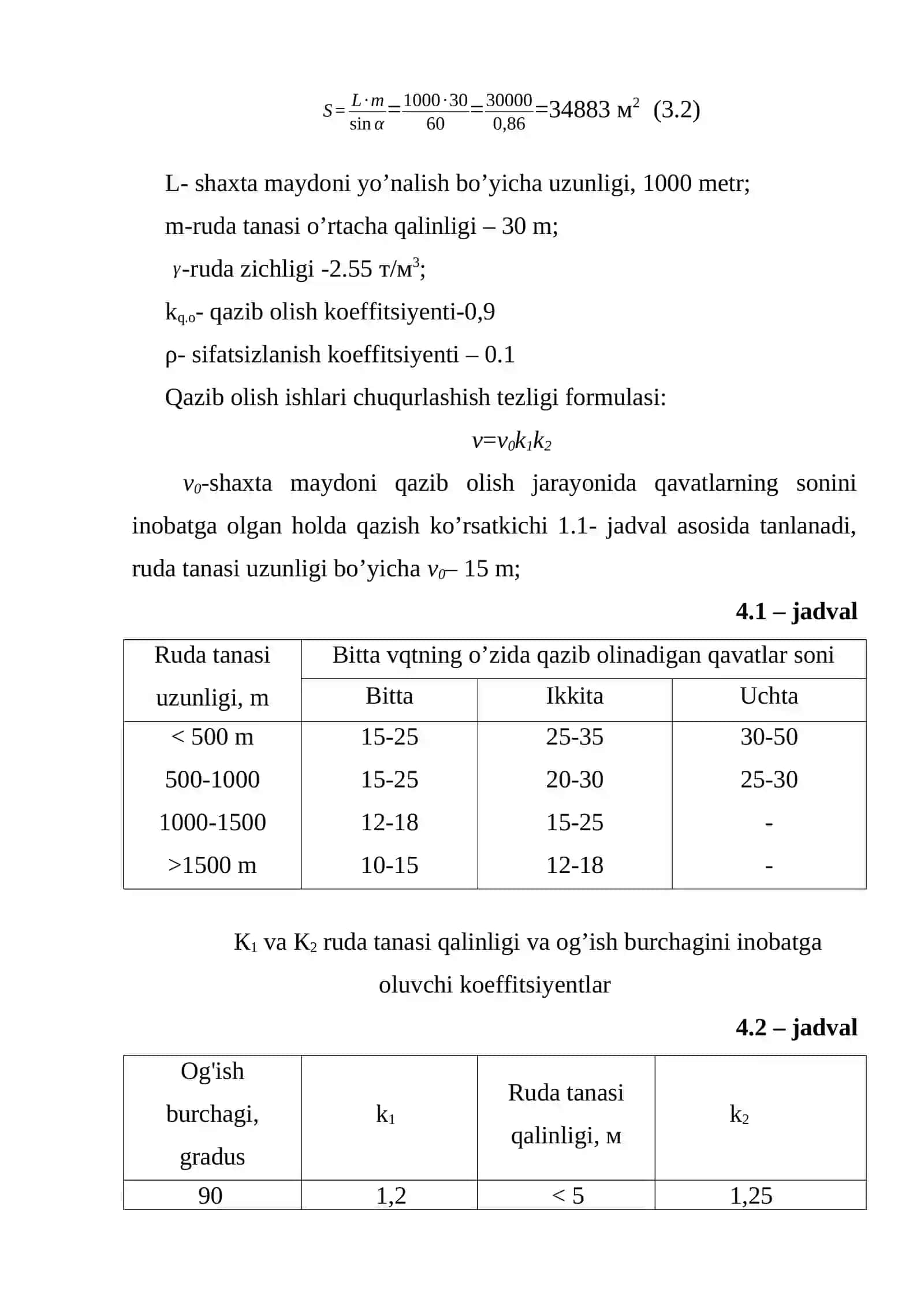 Shaxtaning yillik ishlab chiqarish unumdorligi hisoblash 2