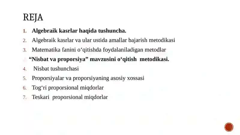 Nisbat va proporsiya mavzusi ni o`qitish metodikasi 2