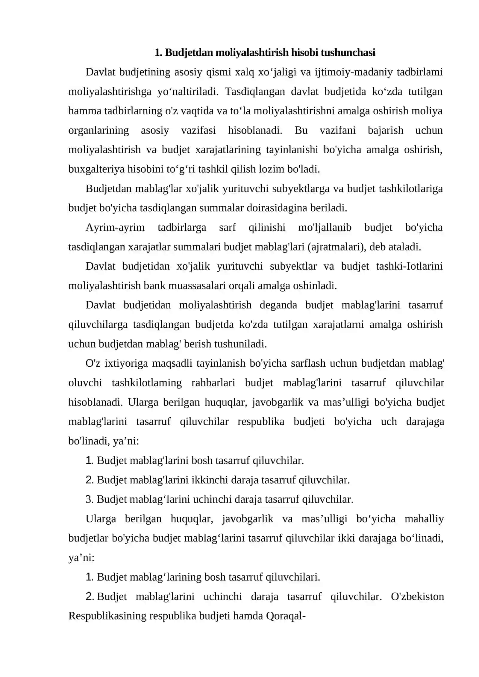 Budjetdan moliyalashtirish hisobi tushunchasi 2