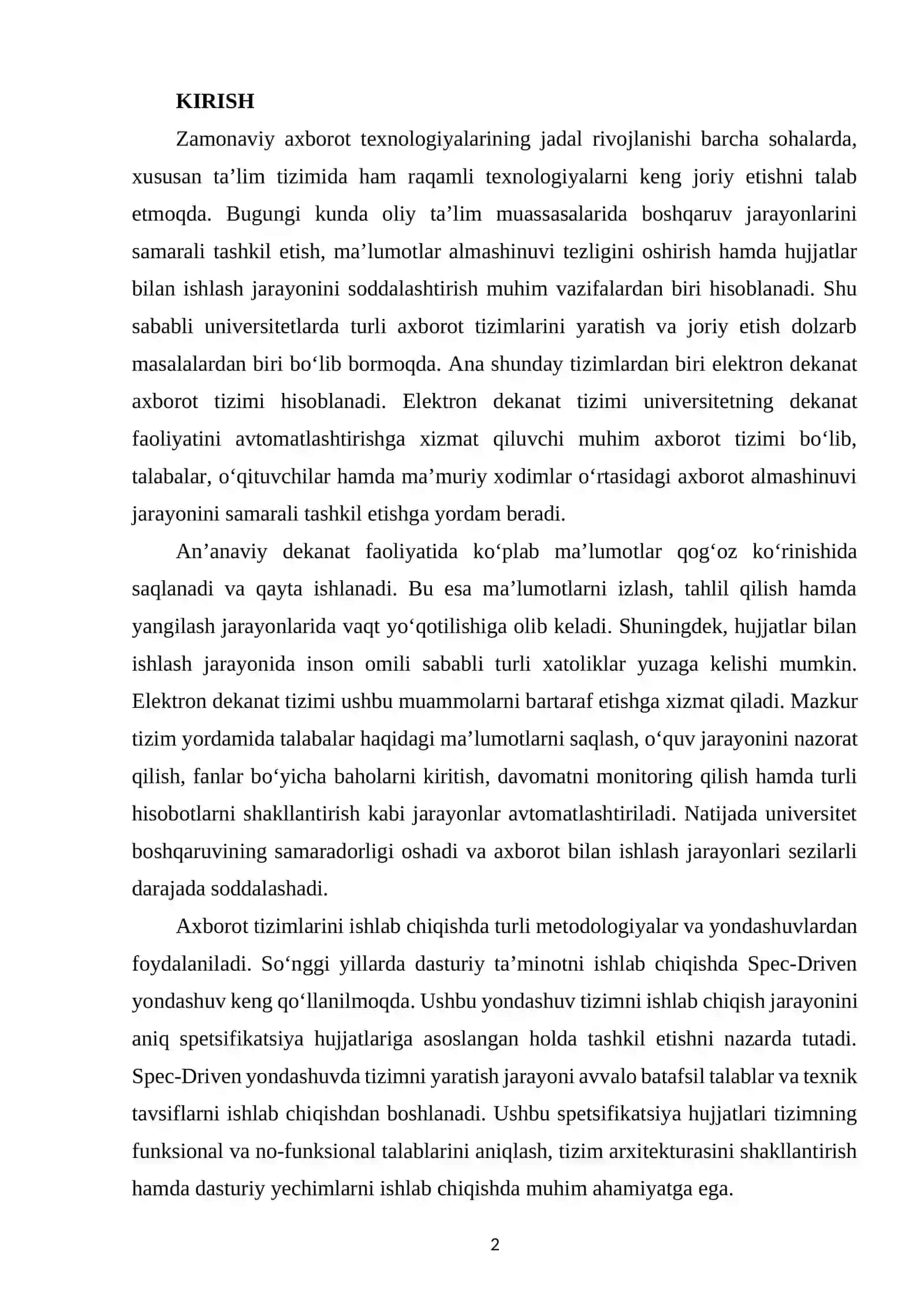 Universitet uchun Spec-Driven yondashuv asosida elektiron dekanat axborot tizimini loyihalash ( Yangi sikl ) 2