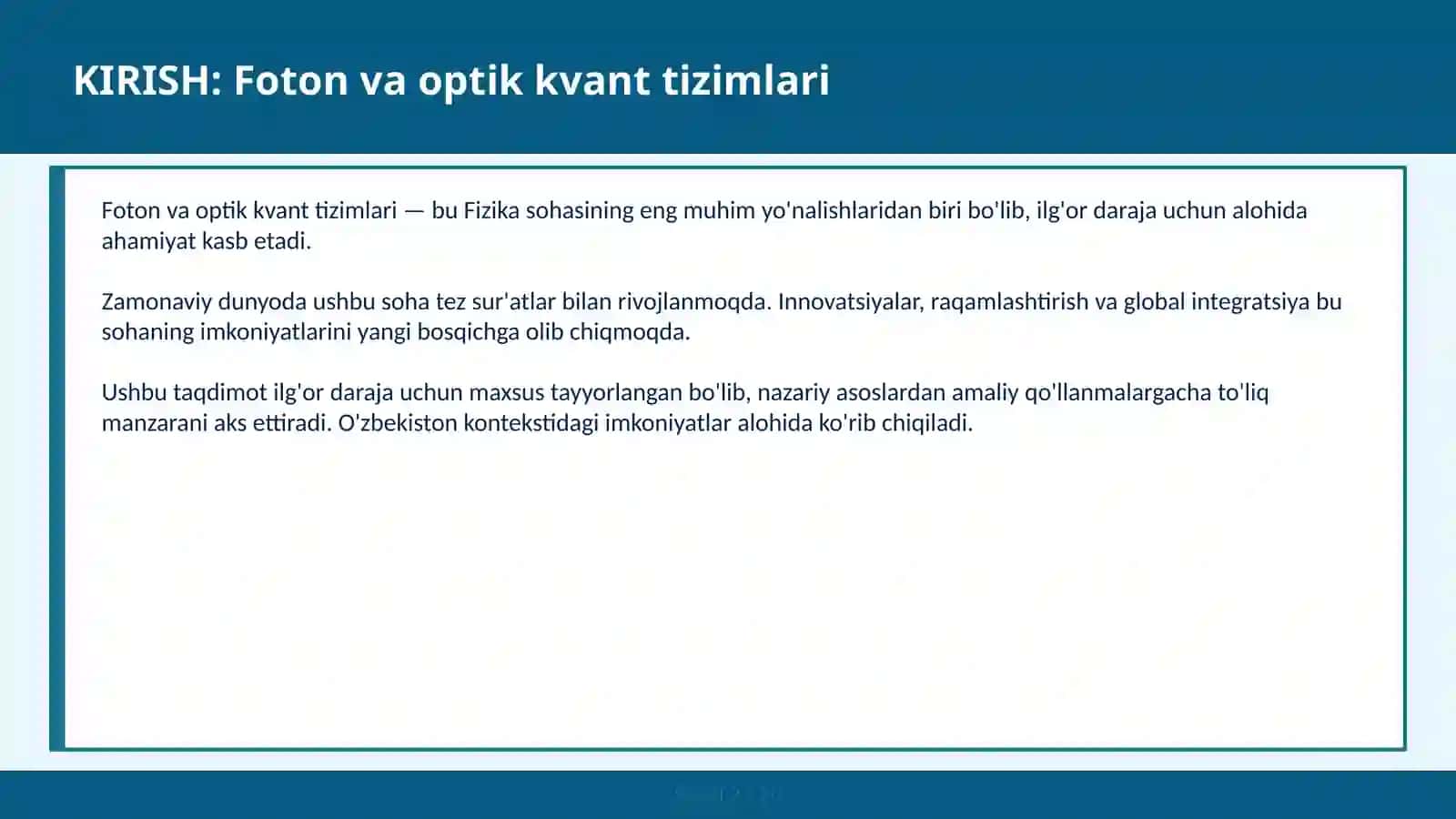 Foton va optik kvant tizimlari 2