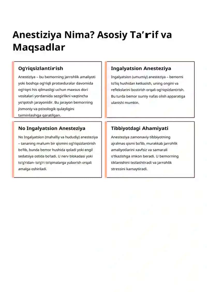 Ingalyatsion va No Ingalyatsion Anestiziya: Tushuncha, Turlari va Amaliyoti 2