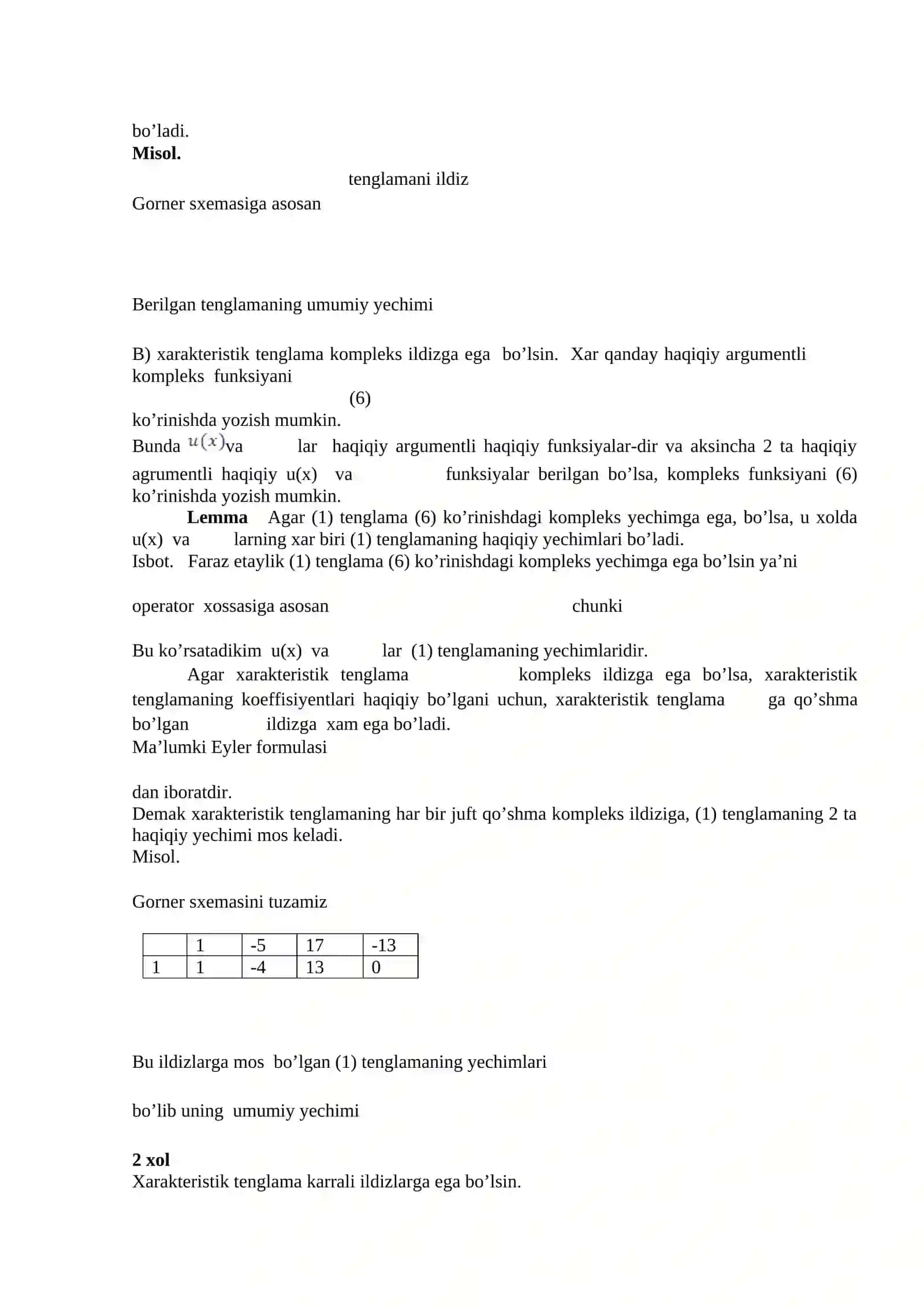tartibli o’zgarmas koeffitsientli bir jinsli chizigli differensial tenglamalar 2
