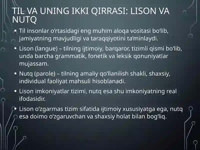 Tilning tarkibi. Lison va nutq 2