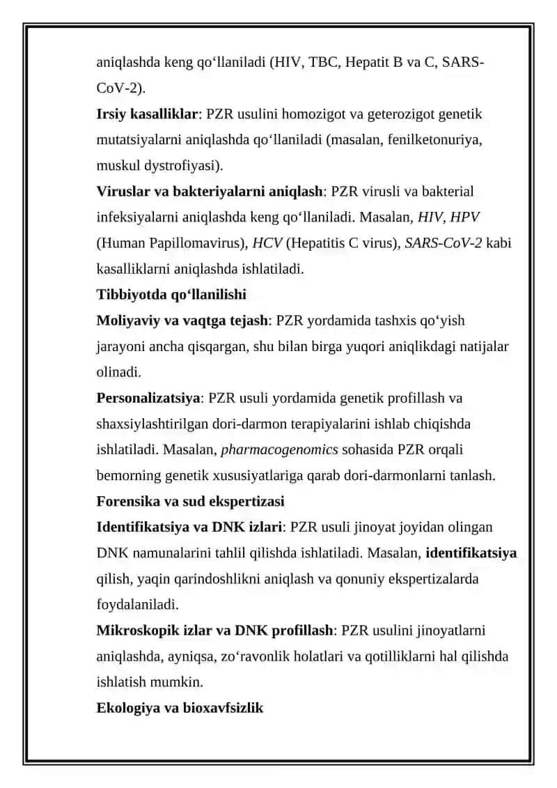 Molekulyar biologiya sohasida PZR usuli va uning fan rivojidagi yutuqlari mavzusidagi tezis: 2