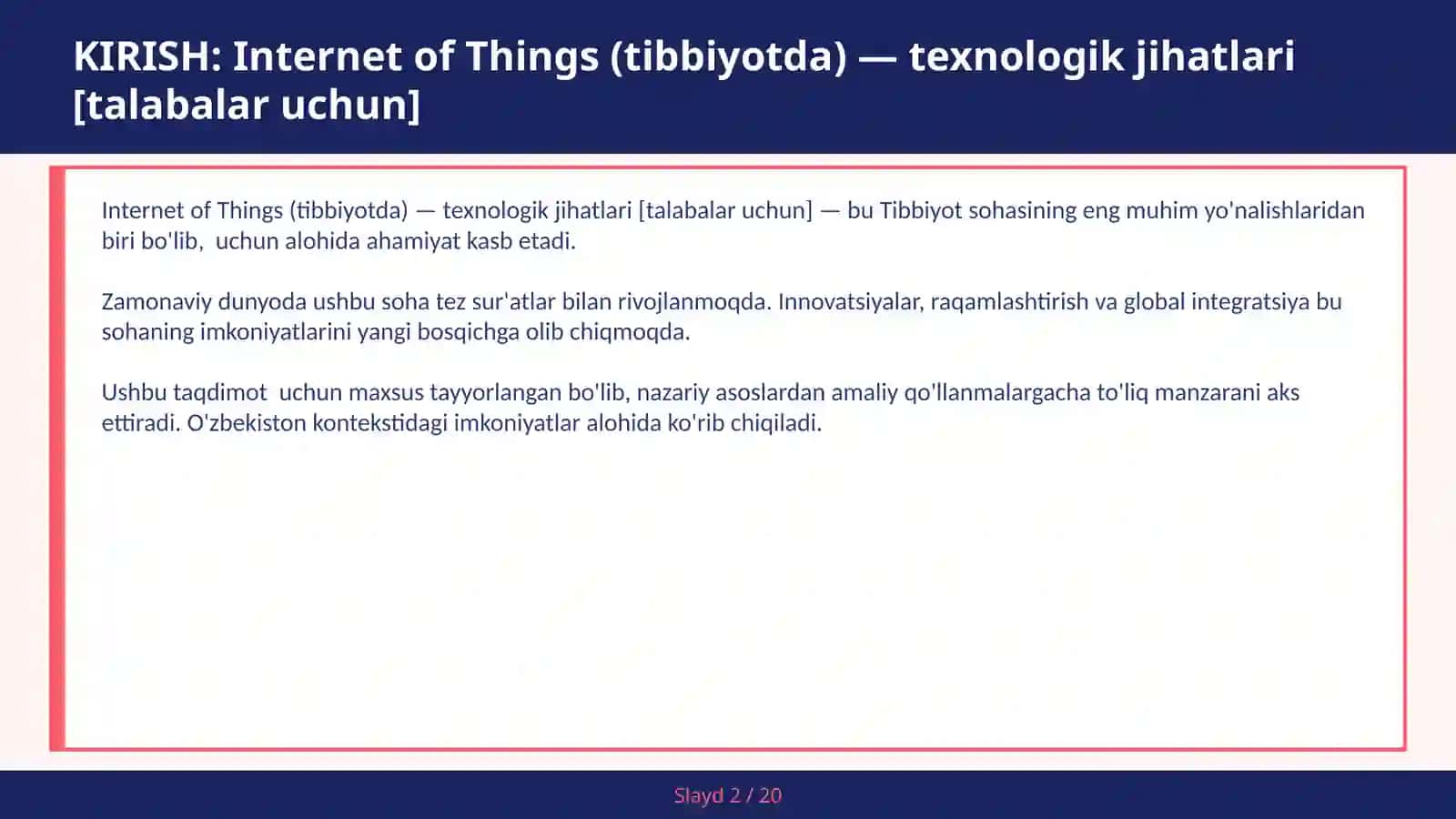 Internet of Things (Tibbiyotda) — Texnologik Jihatlari [Talabalar Uchun] 2