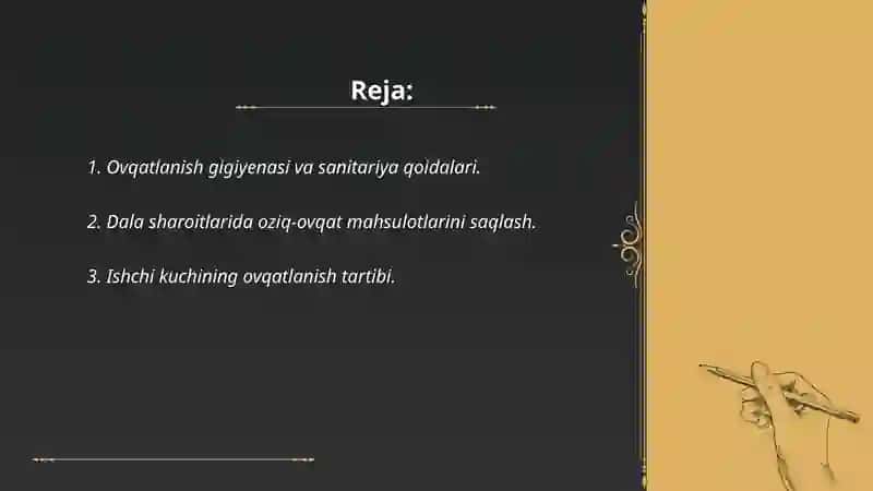 Shaxsiy tarkibning statsionar va dala sharoitlarida ovqatlanishi ustidan sanitariya nazoratini tashkillashtirish asoslari 2
