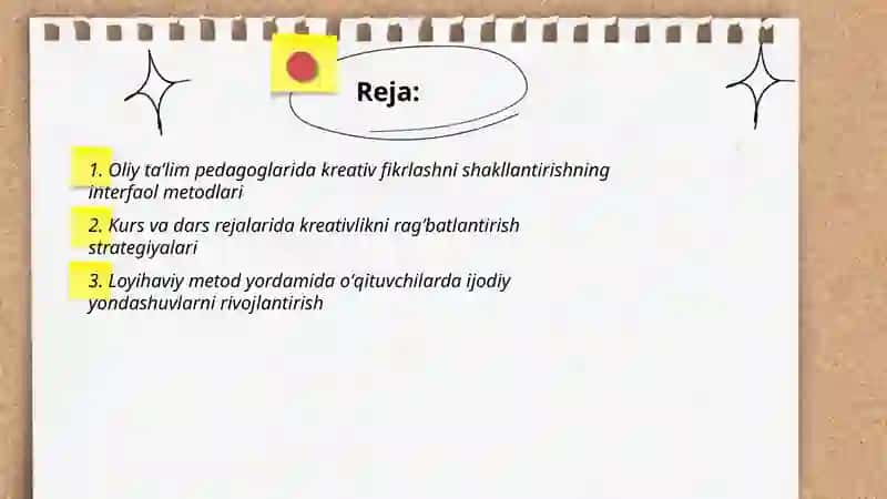Oliy taʼlim pedagogiklari pedagogoklarida kreativlik sifatlarini rivojlantirish yoʻllari 2