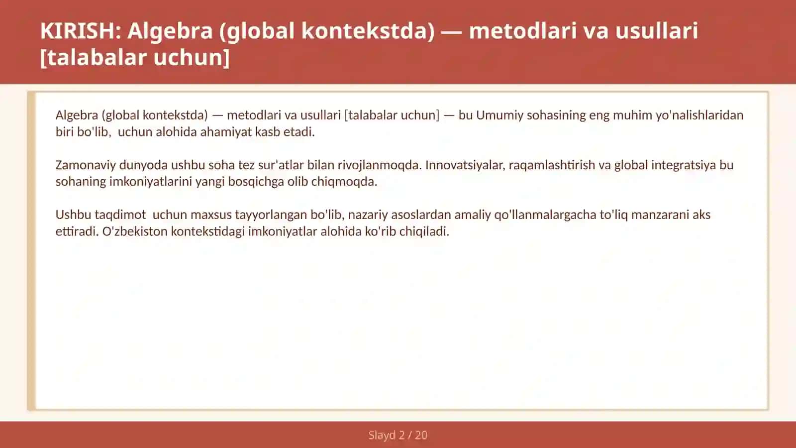 Algebra (global kontekstda) — metodlari va usullari [talabalar uchun] 2