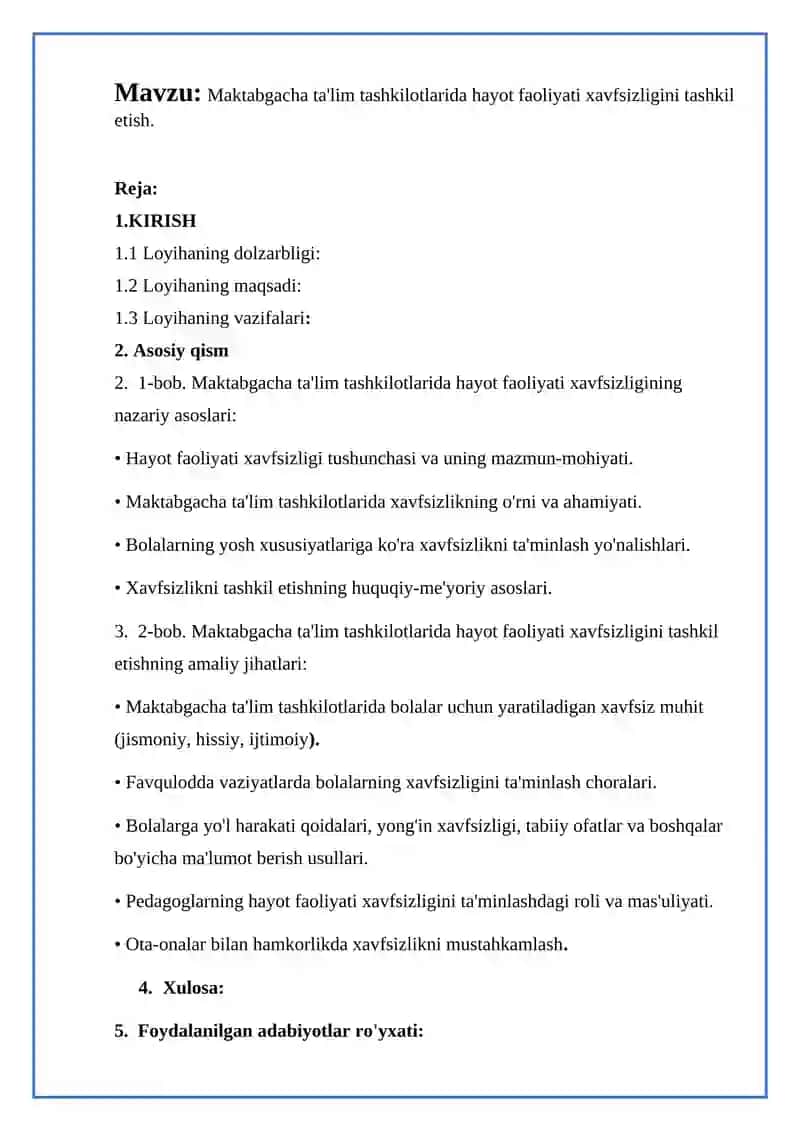 Maktabgacha ta'lim tashkilotida hayot faoliyati xavfsizligini tashkil etish. 2