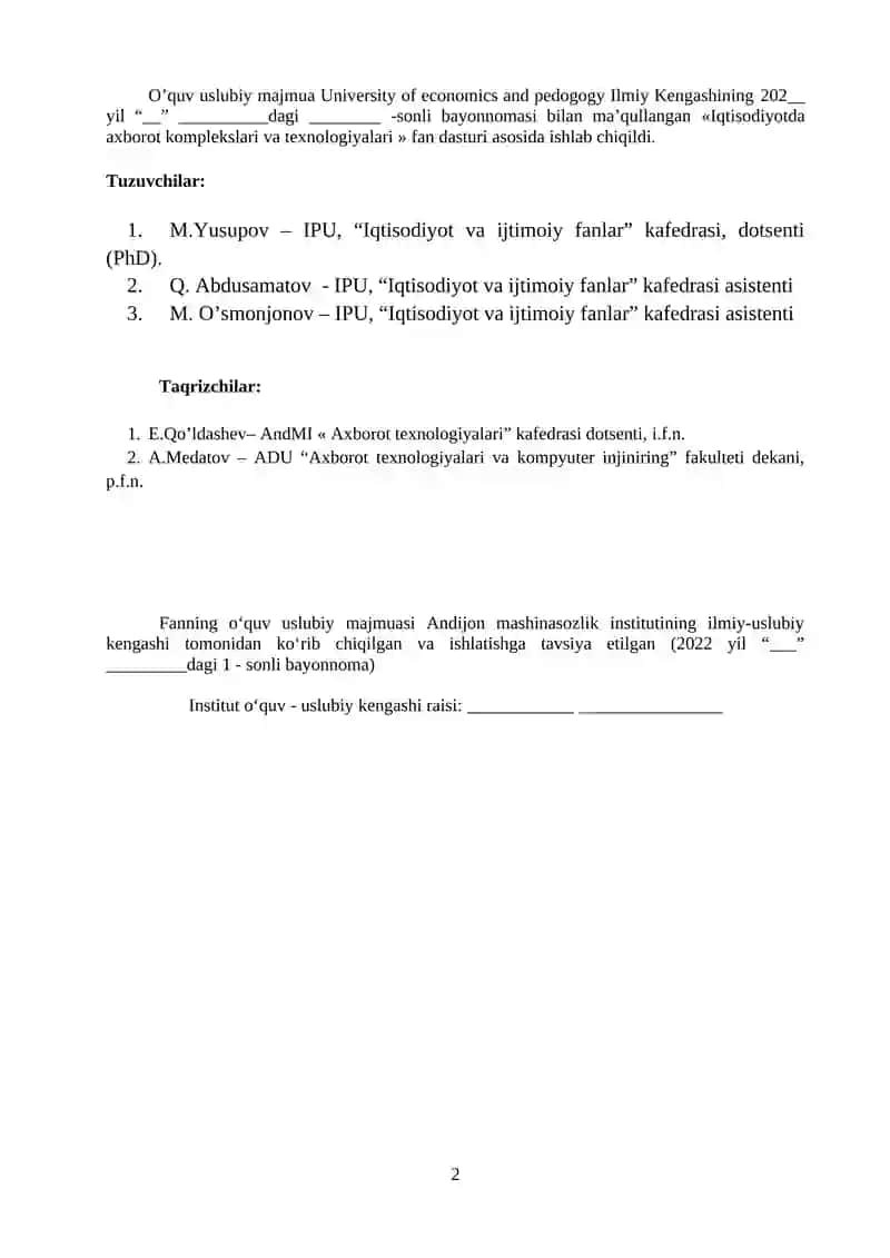 Iqtisodiyotda axborot komplekslari va texnologiyalari 2