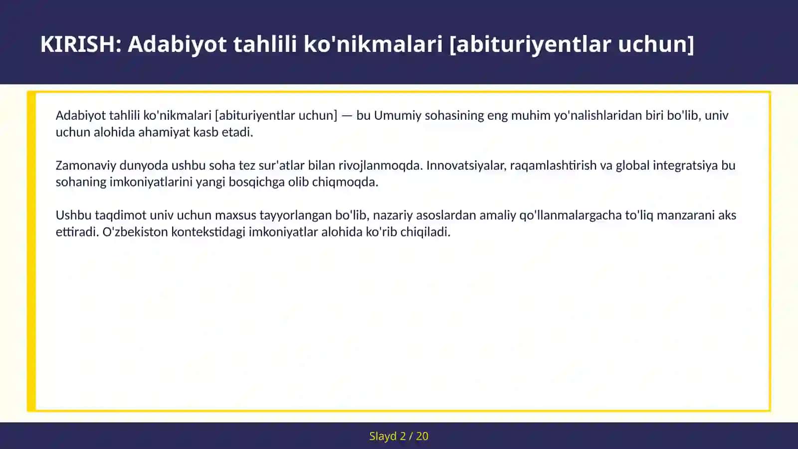 ADABIYOT TAHLILI KO'NIKMALARI [ABITURIYENTLAR UCHUN] 2