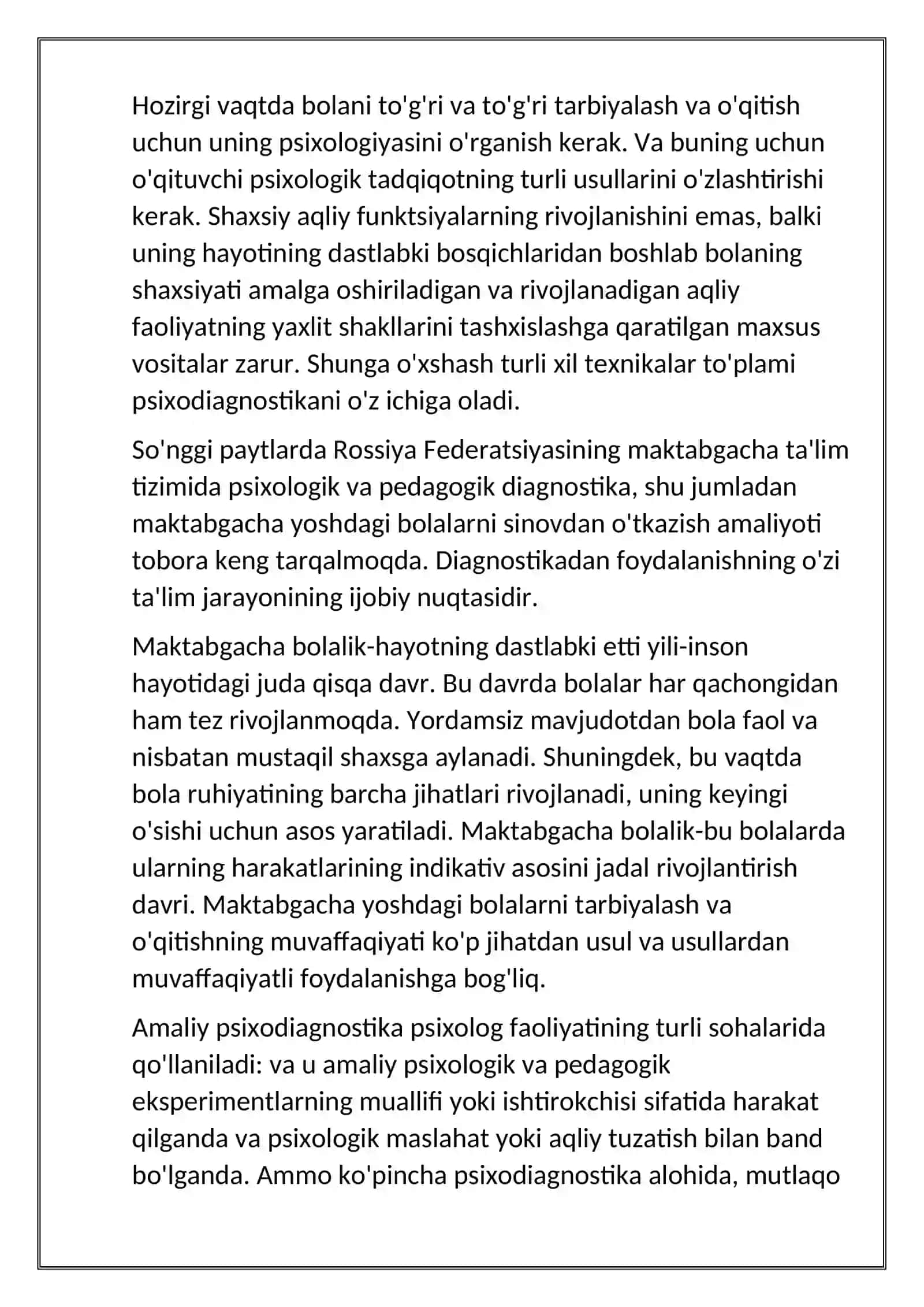 Bolalar psixologiyasi va psixadiagnostikasi fanining asosiy va yordamchi metodlari 2