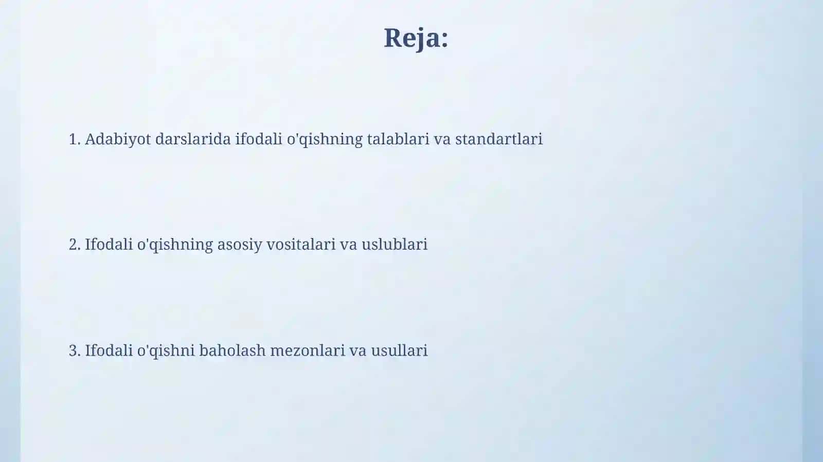 Adabiyot darslarida ifodali o'qishning talab va me'yorlari 2