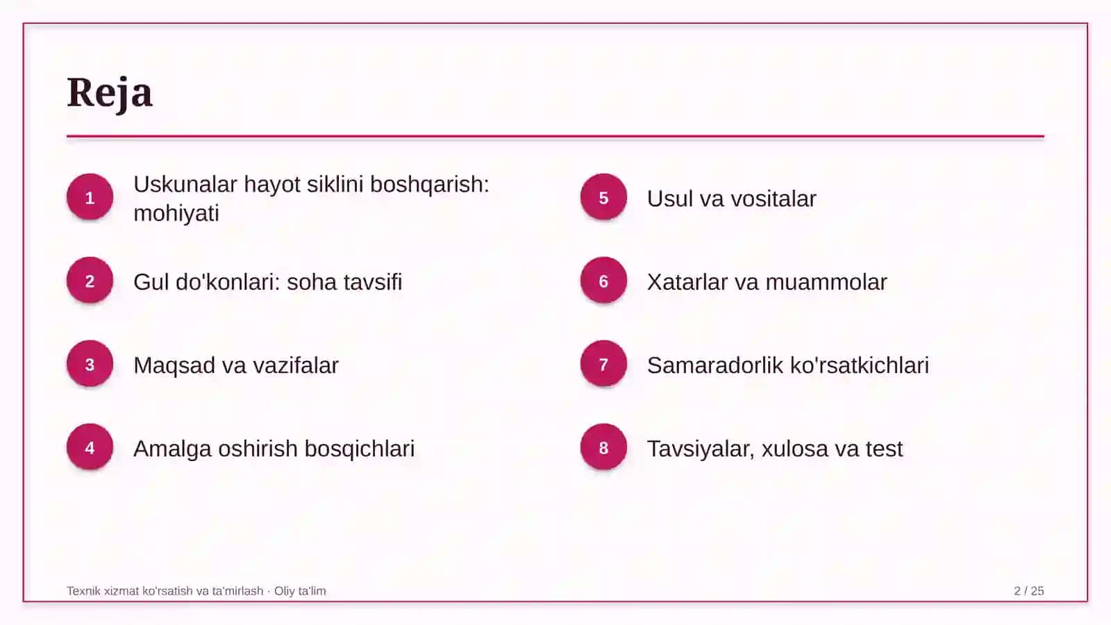 Gul do'konlarida uskunalar hayot siklini boshqarish 2
