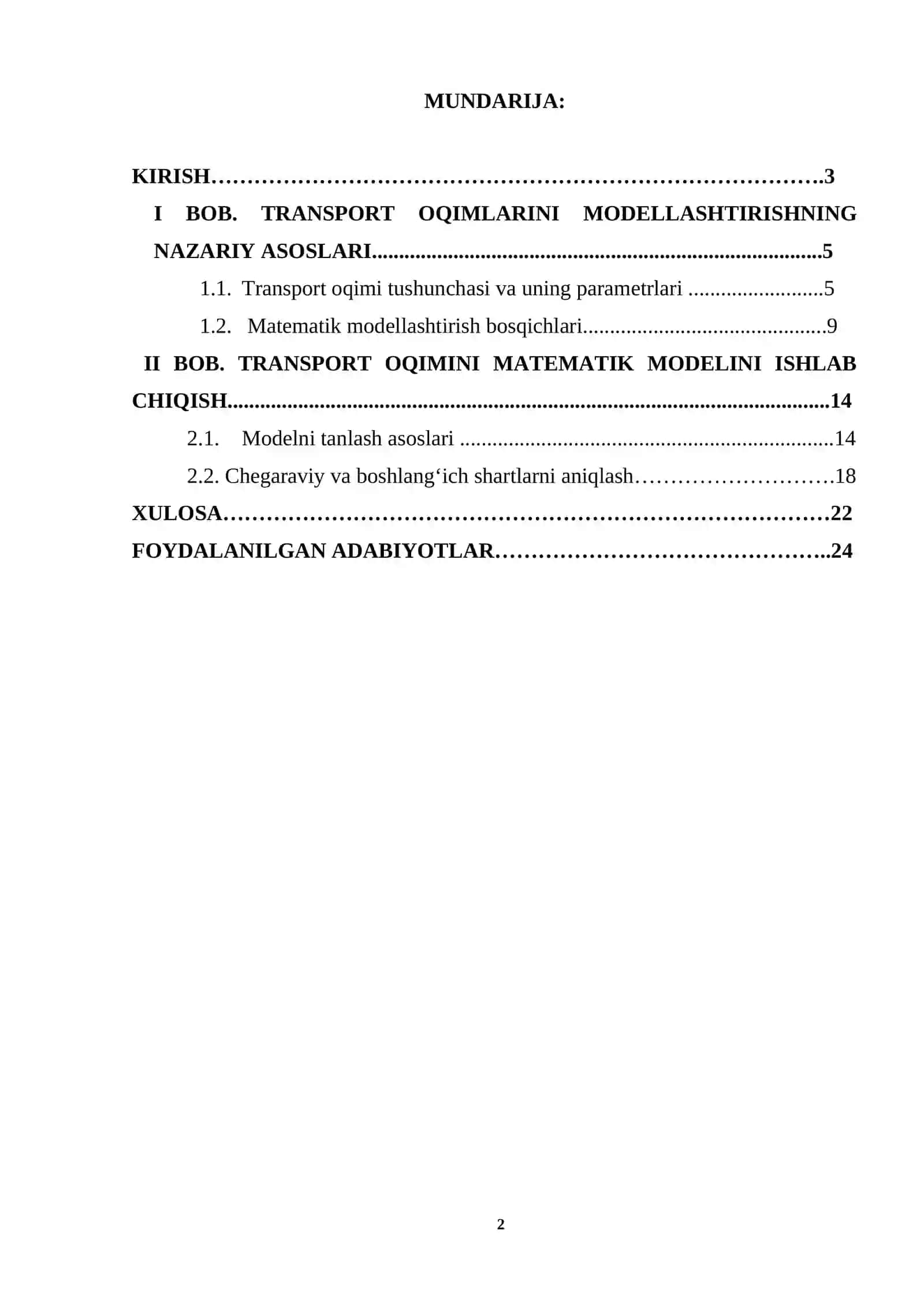 TRANSPORT OQIMINI MATEMATIK MODELLASHTIRISH 2