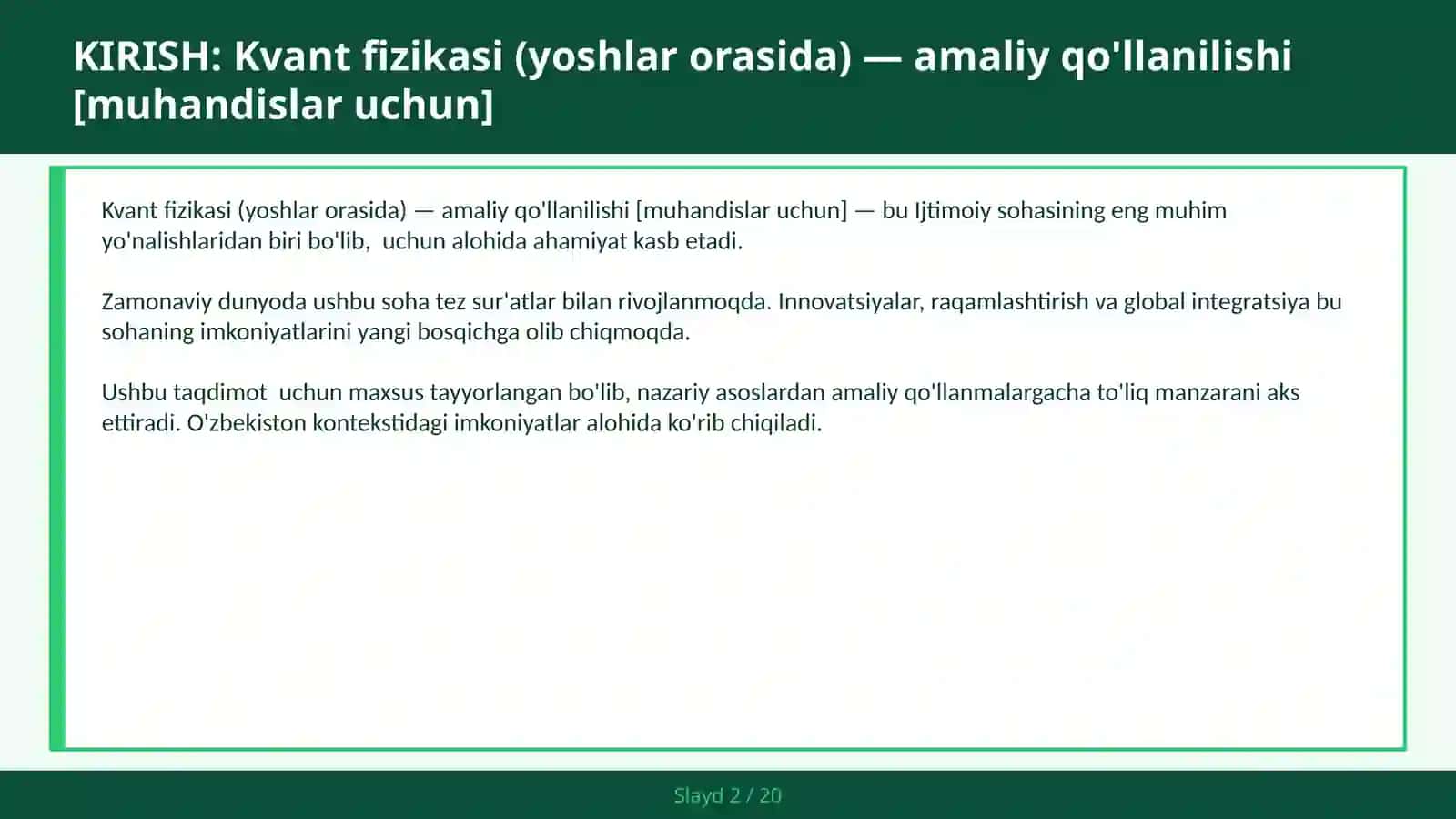 KVANT FIZIKASI (YOSHLAR ORASIDA) — AMALIY QO'LLANILISHI [MUHANDISLAR UCHUN] 2