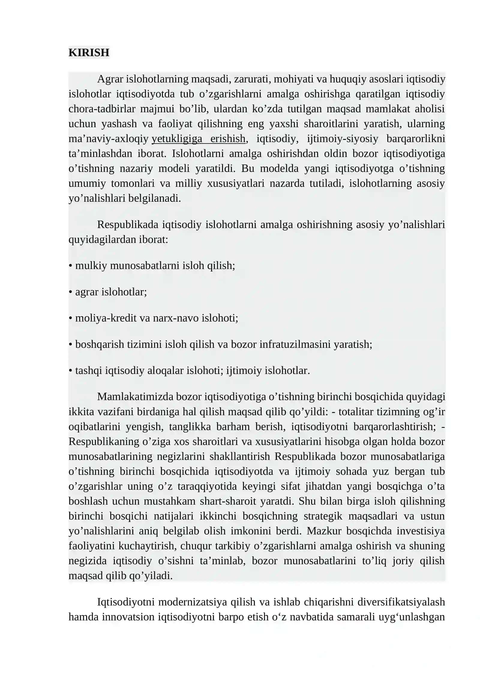 O’zbekistonda agrar islohotlar va ularning yo’nalishlari 2