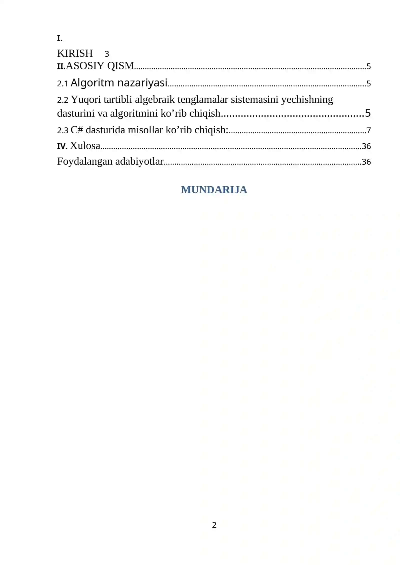 Yuqori tartibli algebraik tenglamalar sistemasini yechish 2