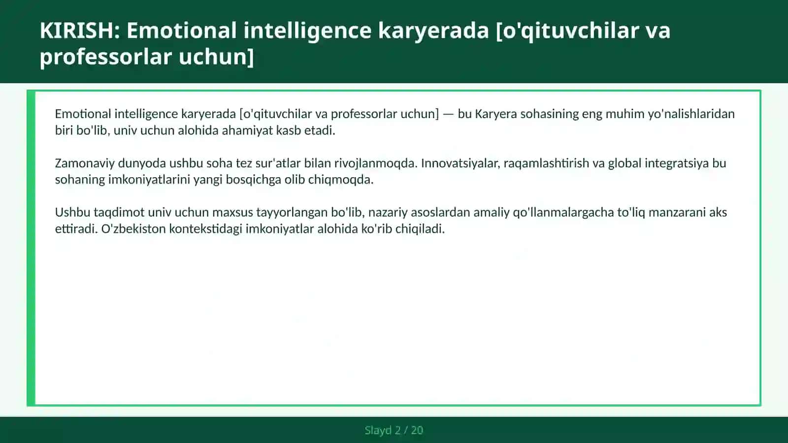 Emotional intelligence karyerada [o'qituvchilar va professorlar uchun] 2