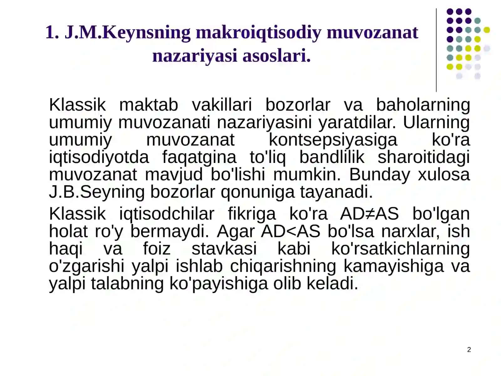 J.M.Keynsning tovarlar va xizmatlar bozoridagi makroiqtisodiymuvozanat modeli 2