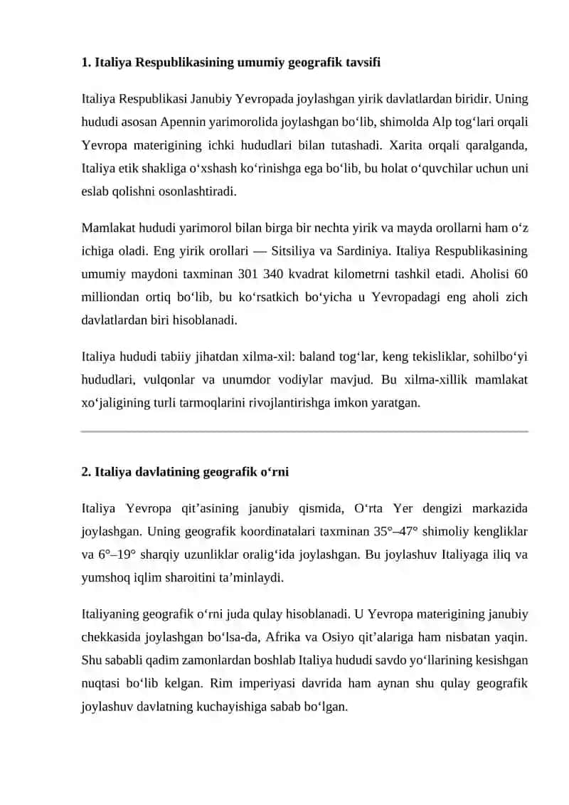 Italiya Respublikasining geografik o‘rni 2