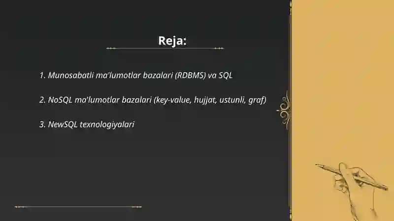 Munosabatli ma'lumotlar bazalari (RDBMS) va SQL 2