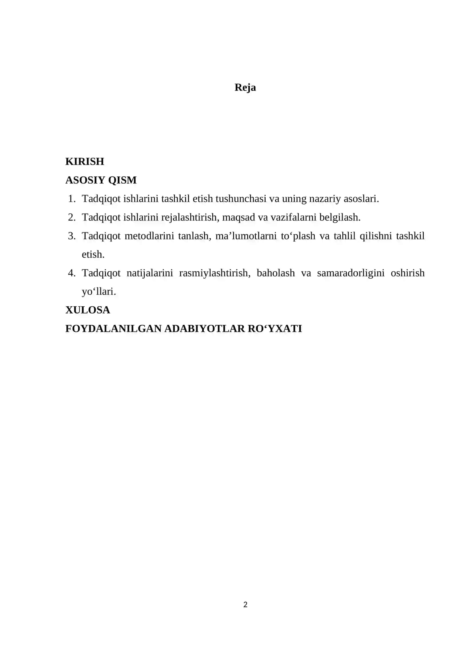 Tadqiqot metodida tadqiqot ishlarini tashkil etish 2