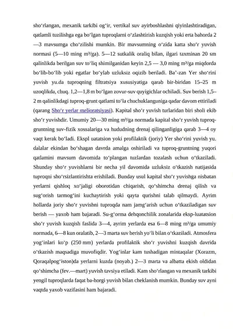 Zovurlashtirilgan va Zovurlashtirilmagan sharoit uchun  sho’r yuvishning umumiy me’yorini hisoblash 2