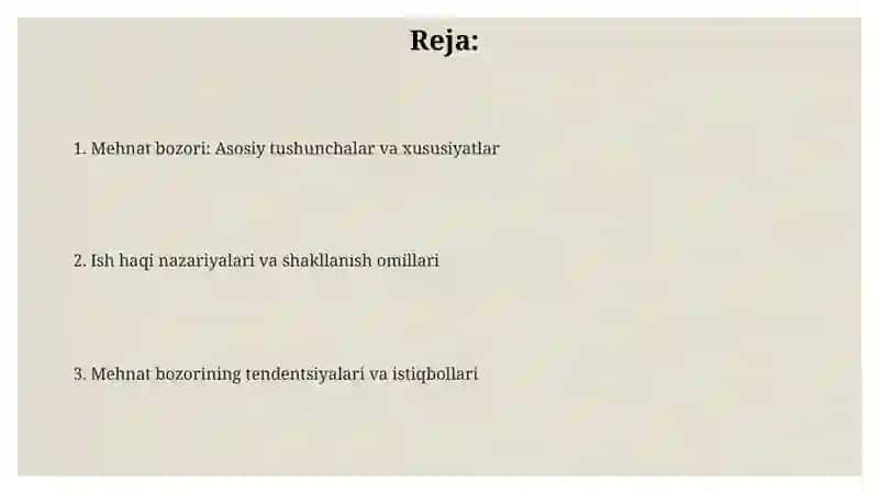 Mehnat bozori va ish haqi nazariyasi 2