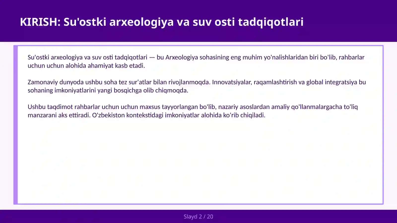 SU'OSTKI ARXEOLOGIYA VA SUV OSTI TADQIQOTLARI 2